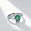 Green Oval Synthetic Gemstone Ring, Silver-Tone Setting, Adjustable, 10 Designs