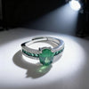 Green Oval Synthetic Gemstone Ring, Silver-Tone Setting, Adjustable, 10 Designs