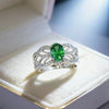 Green Oval Synthetic Gemstone Ring, Silver-Tone Setting, Adjustable, 10 Designs