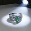 Green Oval Synthetic Gemstone Ring, Silver-Tone Setting, Adjustable, 10 Designs