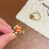 Red Maple Leaf Ring, Gold-Tone Alloy with Colored Leaves, Adjustable Open Band