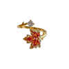 Red Maple Leaf Ring, Gold-Tone Alloy with Colored Leaves, Adjustable Open Band