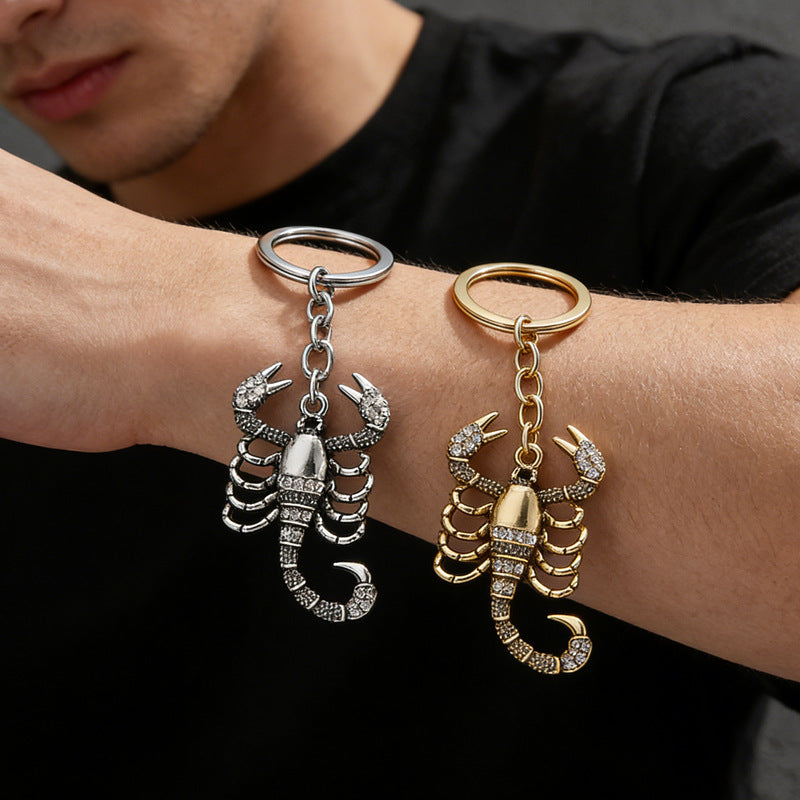 Scorpion Keychain, Alloy with Clear Accents, Antique Gold or Silver-Tone, 9.6cm Long