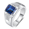Rectangular Accent Ring, Silver-Tone Copper with Blue or Green Center and Clear Side Accents, Adjustable