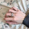 Floral Open Ring, Silver-Tone Metal with Textured Petals and Leaves, Adjustable
