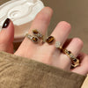 Antique Gold-Tone Open Ring for Women, Brown Oval and Clear Accent Designs