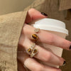 Antique Gold-Tone Open Ring for Women, Brown Oval and Clear Accent Designs