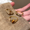Antique Gold-Tone Open Ring for Women, Brown Oval and Clear Accent Designs