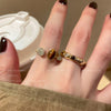 Antique Gold-Tone Open Ring for Women, Brown Oval and Clear Accent Designs