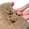 Antique Gold-Tone Open Ring for Women, Brown Oval and Clear Accent Designs