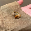 Antique Gold-Tone Open Ring for Women, Brown Oval and Clear Accent Designs