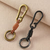 Braided Leather Keychain with Clip and Round Ring, Black or Natural Cord, 5 Finish Combinations