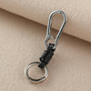 Braided Leather Keychain with Clip and Round Ring, Black or Natural Cord, 5 Finish Combinations