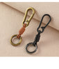 Braided Leather Keychain with Clip and Round Ring, Black or Natural Cord, 5 Finish Combinations