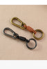 Braided Leather Keychain with Clip and Round Ring, Black or Natural Cord, 5 Finish Combinations