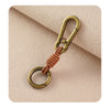 Braided Leather Keychain with Clip and Round Ring, Black or Natural Cord, 5 Finish Combinations