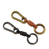 Braided Leather Keychain with Clip and Round Ring, Black or Natural Cord, 5 Finish Combinations
