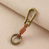 Braided Leather Keychain with Clip and Round Ring, Black or Natural Cord, 5 Finish Combinations