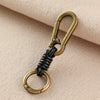 Braided Leather Keychain with Clip and Round Ring, Black or Natural Cord, 5 Finish Combinations
