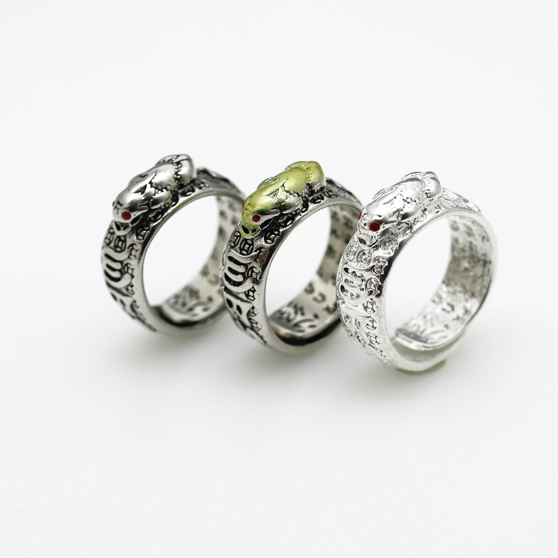 Pixiu Ring, Alloy with Sculpted Mythical Beast and Open Band, Silver-Tone or Antiqued Finishes