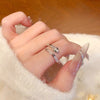 Snake Ring, Silver-Tone Copper with Green Eyes and Clear Accents, Adjustable Open Band