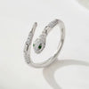 Snake Ring, Silver-Tone Copper with Green Eyes and Clear Accents, Adjustable Open Band