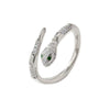 Snake Ring, Silver-Tone Copper with Green Eyes and Clear Accents, Adjustable Open Band