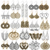 Vintage Earring Sets for Women, Textured Zinc Alloy Hoops and Mixed Shapes, 24-Pair or 25-Pair Options - Z035-24 pair