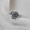 Rose Ring for Women, Antique Silver-Tone Sculpted Flower with Vine-Detail Band