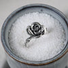 Rose Ring for Women, Antique Silver-Tone Sculpted Flower with Vine-Detail Band