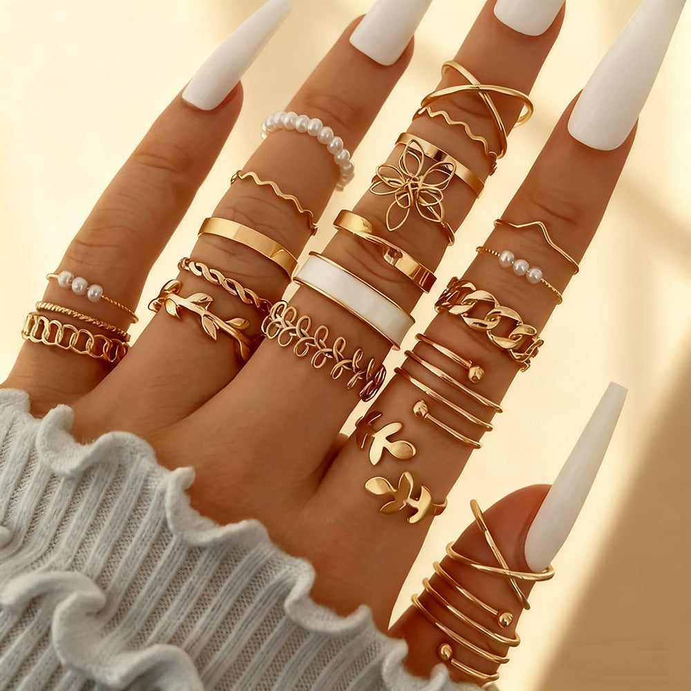 22-Piece Stacking Ring Set for Women, Geometric Metal Bands in Gold or Silver Tone - Product view 1