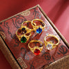 Oval Accent Ring, Gold-Tone Alloy with Floral Setting, Adjustable Open Band, 5 Colors