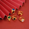Oval Accent Ring, Gold-Tone Alloy with Floral Setting, Adjustable Open Band, 5 Colors