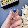 Oval Accent Ring, Gold-Tone Alloy with Floral Setting, Adjustable Open Band, 5 Colors