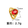 Oval Accent Ring, Gold-Tone Alloy with Floral Setting, Adjustable Open Band, 5 Colors