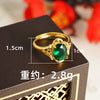 Oval Accent Ring, Gold-Tone Alloy with Floral Setting, Adjustable Open Band, 5 Colors