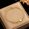 Stainless Steel Double-Layer Anklet with Heart and Figure-Eight Accents - F2123