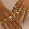 Adjustable Geometric Ring Sets for Women, Zinc Alloy Bands in Gold or Silver Tone, 11-Piece or 12-Piece Options - Gold square 12-piece set