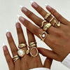 Adjustable Geometric Ring Sets for Women, Zinc Alloy Bands in Gold or Silver Tone, 11-Piece or 12-Piece Options - Gold 11-piece set