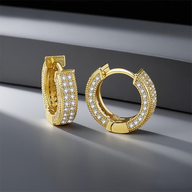 Sparkling Hoop Earrings for Women, Multi-Row Round Design in Gold-Tone or Silver-Tone Finish - Product view 1