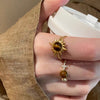 Brown Accent Open Rings, Gold-Tone Alloy, Sunflower, Star and Teardrop Designs