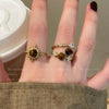 Brown Accent Open Rings, Gold-Tone Alloy, Sunflower, Star and Teardrop Designs