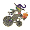 Witch Riding Bicycle Brooch Pin, Zinc Alloy Cartoon Design with Sparkling Accents in Pink or Gray - Gray