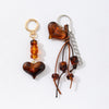 Amber-Tone Heart Keychain, Acrylic with Beads or Cord Tassels, 2 Designs