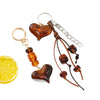 Amber-Tone Heart Keychain, Acrylic with Beads or Cord Tassels, 2 Designs