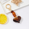 Amber-Tone Heart Keychain, Acrylic with Beads or Cord Tassels, 2 Designs