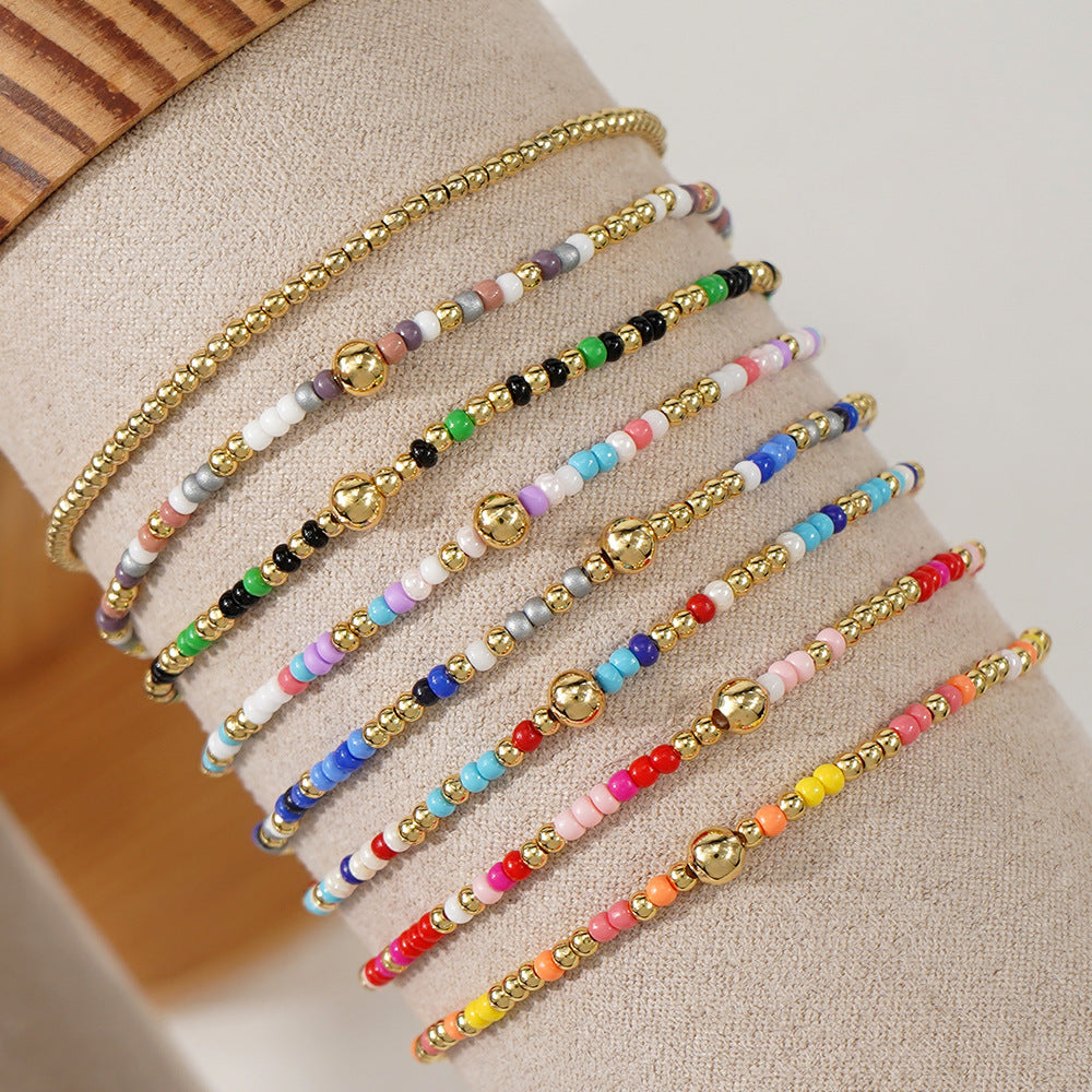 Colorful Beaded Bracelets for Women, Handwoven Design with Copper Alloy Details and Mixed-Color Options - Product view 1