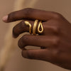 Snake Wrap Ring, Stainless Steel with Textured Scales and Smooth Coils, Gold or Silver-Tone, Open Band