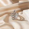 Snake Wrap Ring, Stainless Steel with Textured Scales and Smooth Coils, Gold or Silver-Tone, Open Band