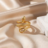 Snake Wrap Ring, Stainless Steel with Textured Scales and Smooth Coils, Gold or Silver-Tone, Open Band